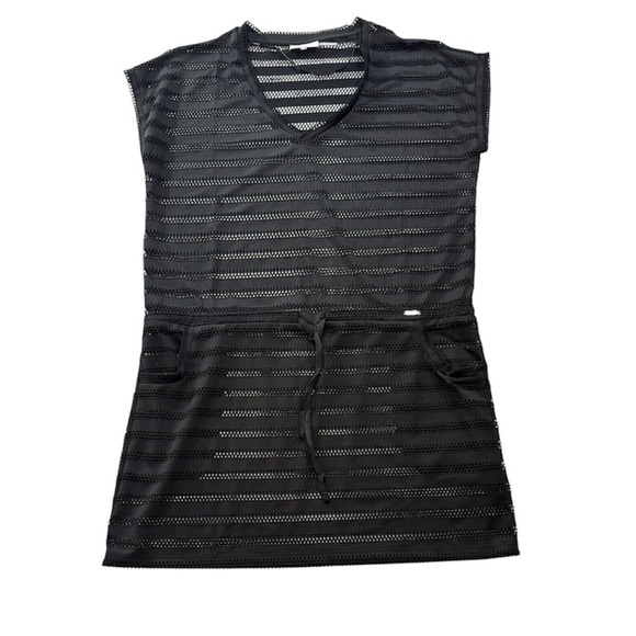 Calvin Klein Women Swimsuit Cover Up Open Knit Stripes Tunic Black Size Small - Picture 3 of 13
